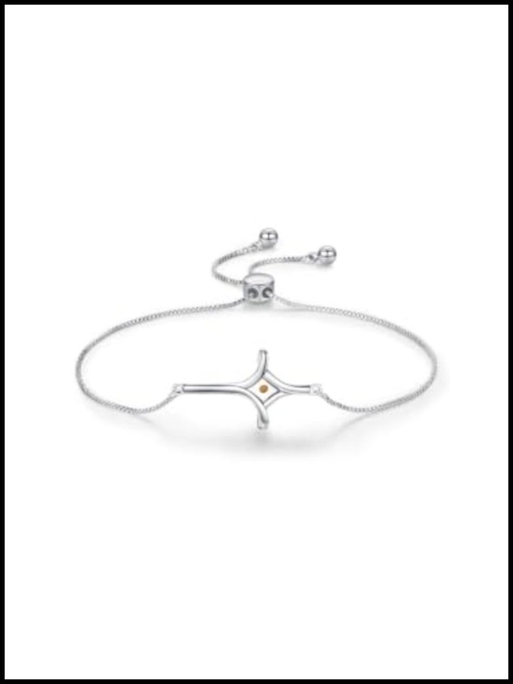 925 Sterling Silver Mustard Seed Cross Charm Link Bracelet